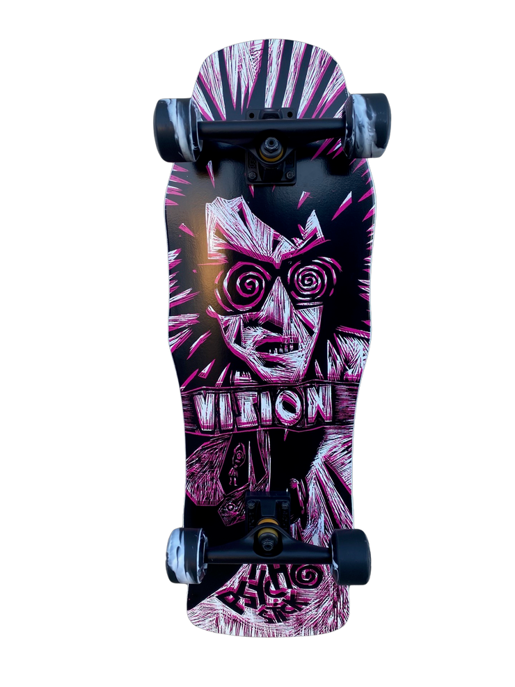 Vision Original Psycho Stick Complete Skateboard-Woodcut Art by Sean Starwars - 10"x30"