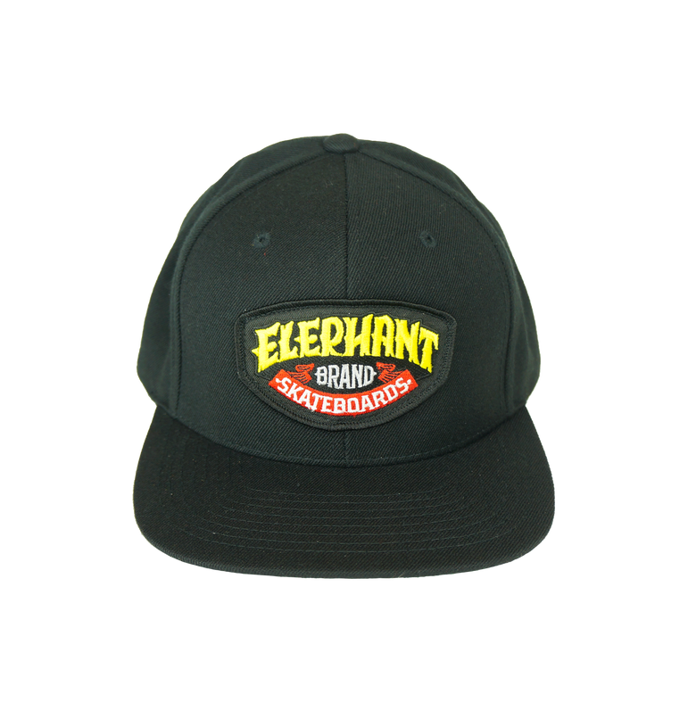 Elephant Brand Logo Patch Snap Back Hat Black