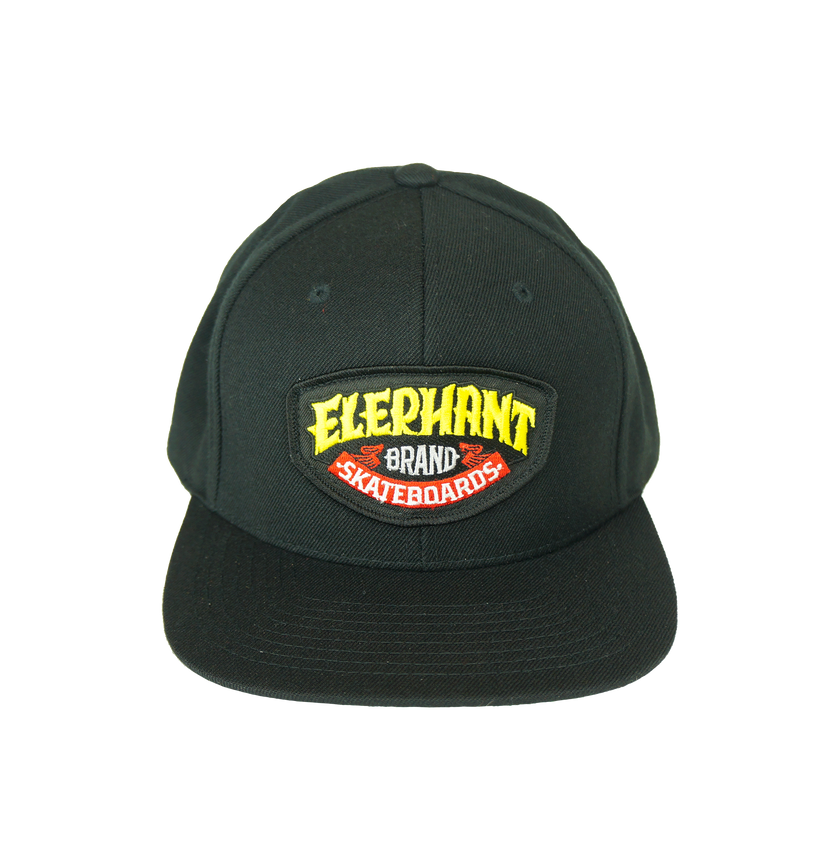 Elephant Brand Logo Patch Snap Back Hat Black