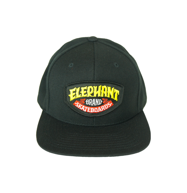 Elephant Brand Logo Patch Snap Back Hat Black