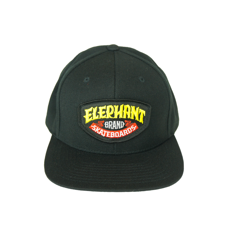 Elephant Brand Logo Patch Snap Back Hat Black
