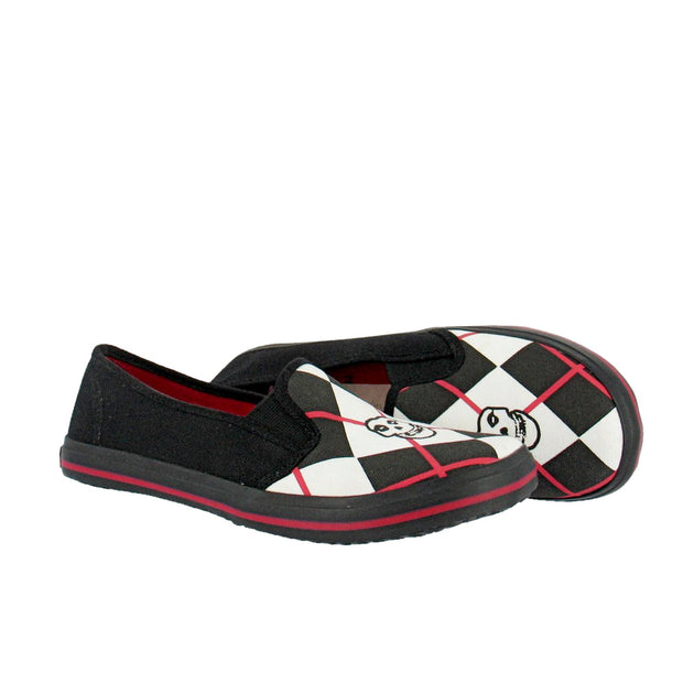 Draven Misfits Fiend Argyle Red/Black Round Toe Flats Women's Shoes