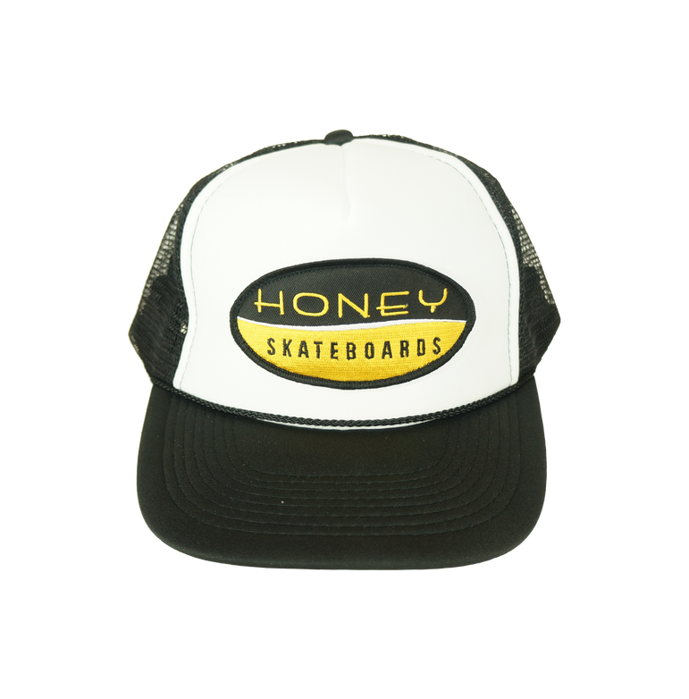 Honey Brand Logo Patch Trucker Hat- Black/White