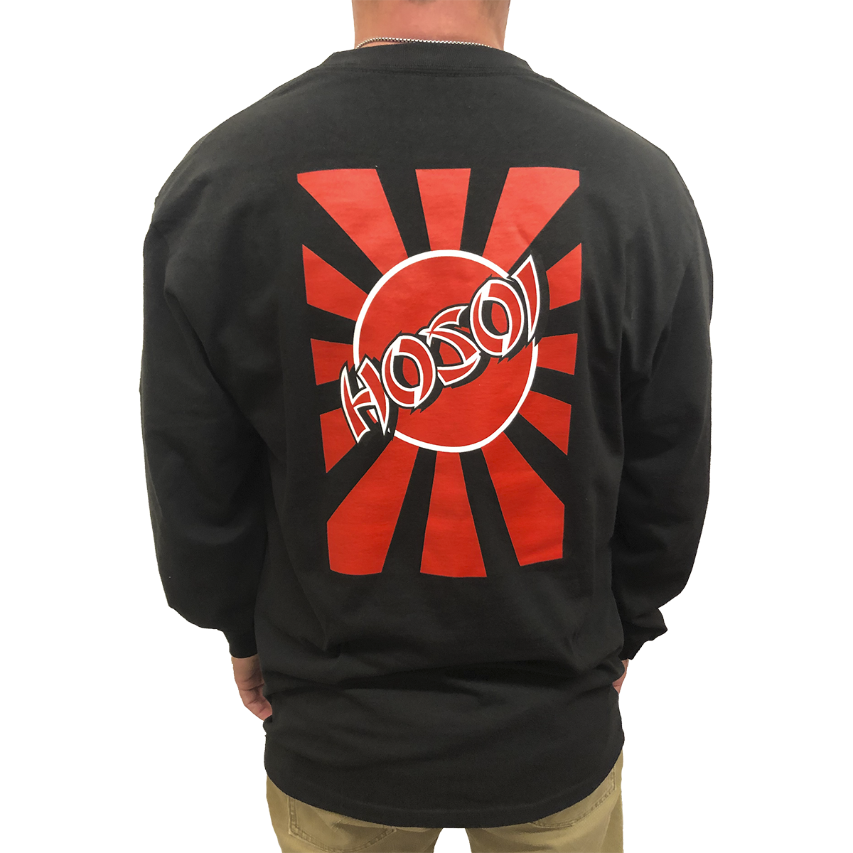 Hosoi Rising Sun Men's Long Sleeve Shirt- Blk/Red/Wht