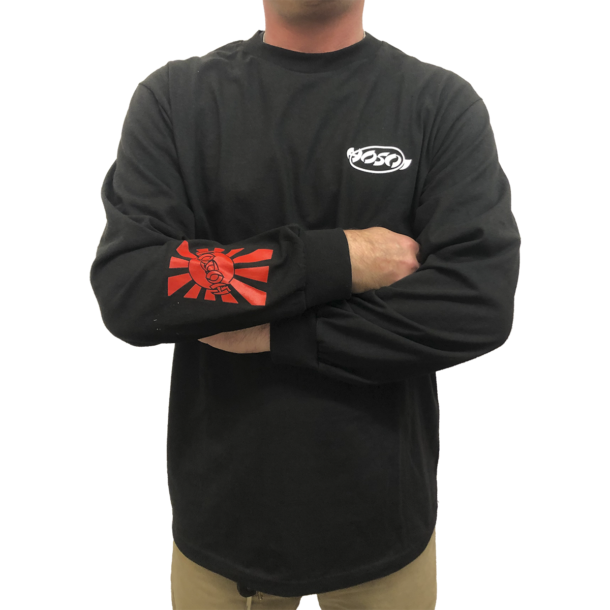 Hosoi Rising Sun Men's Long Sleeve Shirt- Blk/Red/Wht